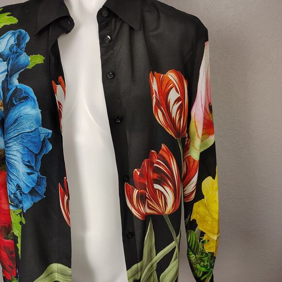 Alice + Olivia Willa Silk Le Parisien Floral Placket Top Blouse  Medium FLAW - Picture 12 of 16